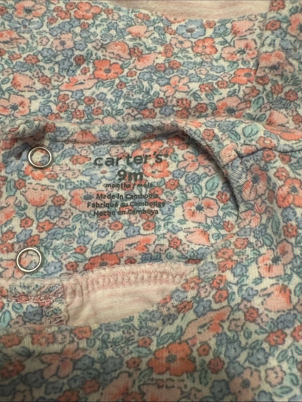 Carter's Pink & Blue Floral Flutter-Sleeve Dress with Bodysuit
